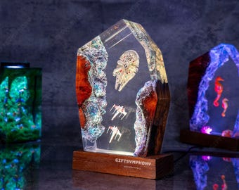 Galaxy Space Resin Night Light – Handmade Astronaut Lamp, Cosmic Decor, Unique Gift for Him, Father&#39;s Day Gift