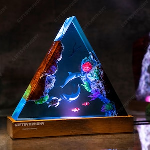 Dolphin Ocean Resin Lamp - Unique Gift for Ocean Lovers, Handmade Ocean Decor, Back to School Gift, gift for her