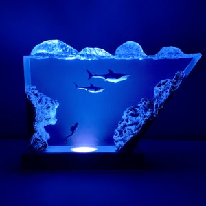 Mother shark and Baby shark light night, Unique Resin Wood Night, Gift for Kid, Ocean Lamp, Unique Lamp, resin art, gift for kids