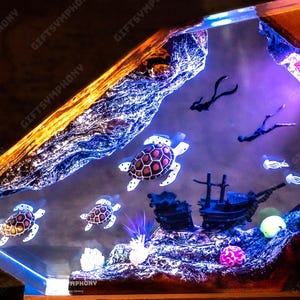 Jellyfish lamp, Divers and Turtles Resin lamp - Unique Gift for him, Wood Resin Art, birthdays Gift, home decor, Gift for mom