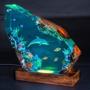 Dolphin blue-tang Resin lamp - Sea Creatures, Unique Gift for Couple, Gift for her, resin night lights, christmas gift, halloween gift