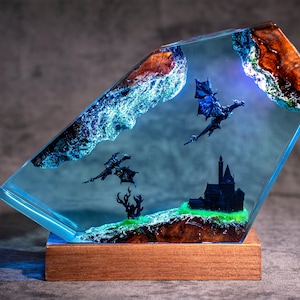 Dragon Resin Night Light, Fire Dragon and Ice Dragon Lamp, unique lamp Gift for men, custom night light for Christmas gift