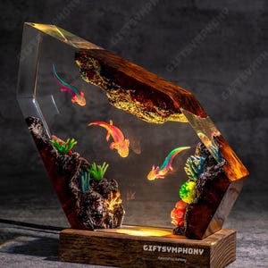 Axolotl Mexican Salamander night light, Ocean diorama epoxy resin lamp -Underwater Theme Gift, Jellyfish Resin Lamp,