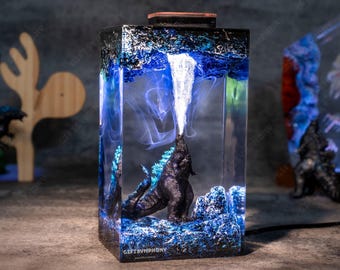 Lampe en résine Atomic Breath Godzilla, figurine Godzilla - Lampe unique pour chambre à coucher et salle de jeux, cadeau pour lui
