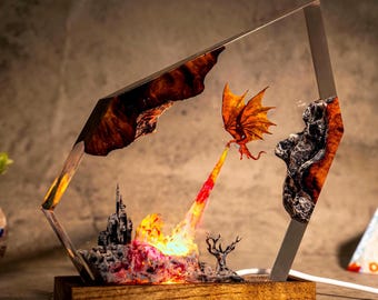 Dragon resin Night Lights, ICE dragon resin lamp, gift for her, birthday gift for kids,  art home decor, playroom decor for him