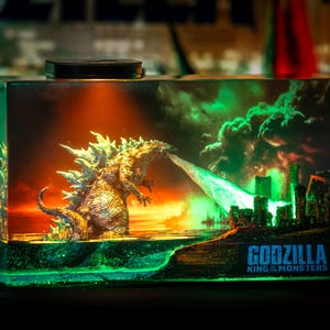 Handmade Diorama Monster lamp - unique handmade diorama resin desk lamp, Resin Wood Art Lamp, gift for him, christmas gift