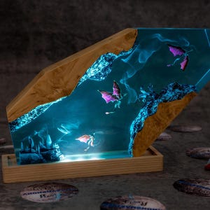 Dragon Resin Night Light, Lighting Home decor, Gift for men and women, night light wood, custom resin lamp for him