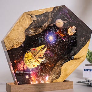 Galaxy Spaceship Resin Lamp – Sci-Fi Diorama lamp, Unique Gift for Space Lover, Epoxy Night Lamp for Spacecraft, Interstellar resin lamp