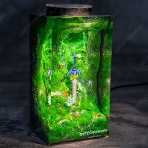 TOTK Master Sword Silent Princess Flower Night lights - Resin Wood Lamp, Hylia Statue Gaming Decor,  Gift for Gamer, Link Zelda Decor