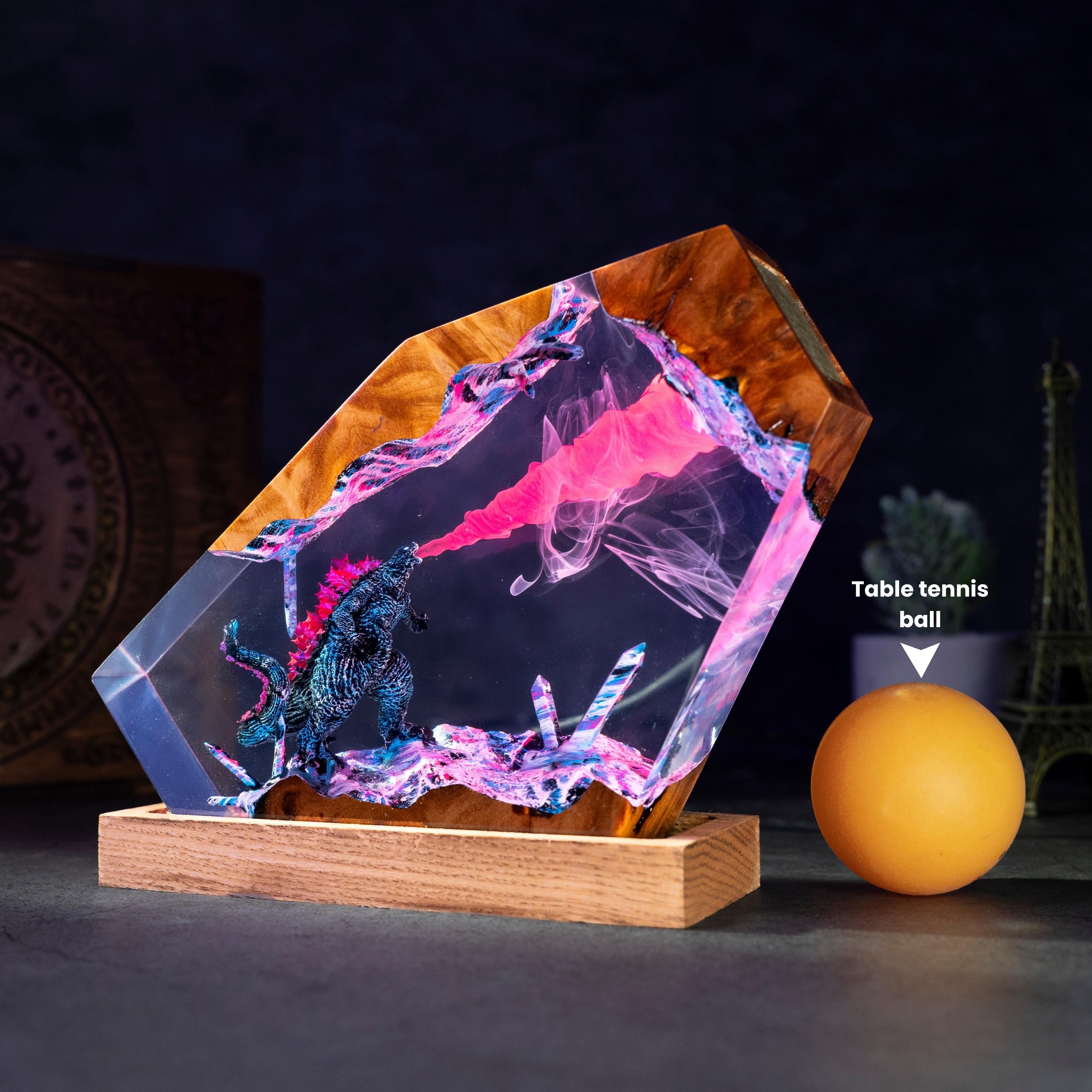 Godzilla Resin Lamp, Godzilla Handmade decor Epoxy Lamp, Resin Night light gift, gift for mom