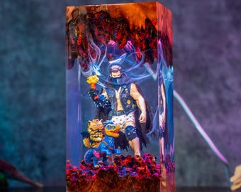 Dungeon Warrior Resin Night Light, Cat Riding Dinosaur Epoxy Lamp, Customm Resin Lamp, Gaming Room Decor
