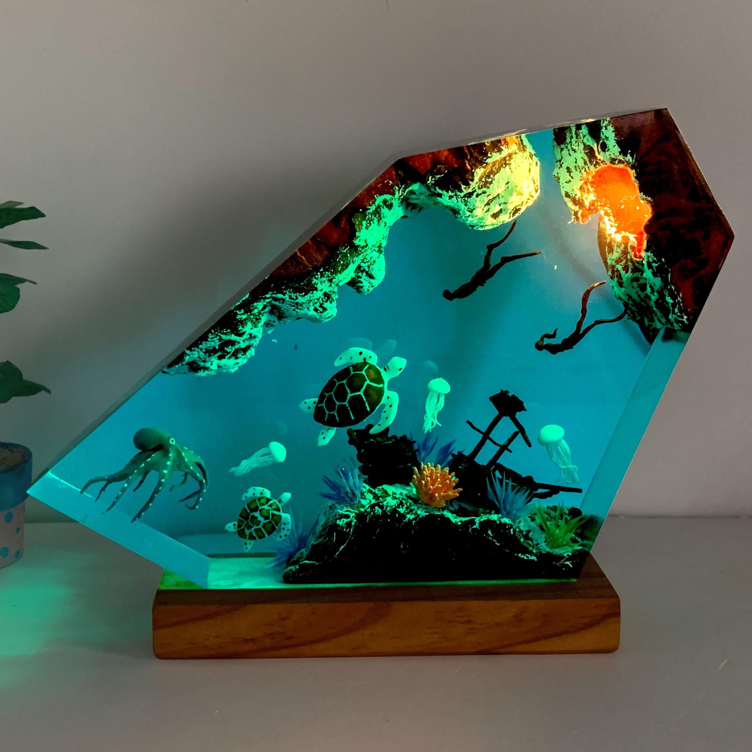 Octopus and Diver Epoxy Resin lamp, Turtle resin Lamp, unique ocean lamp for kids, home decor for kids, summer light