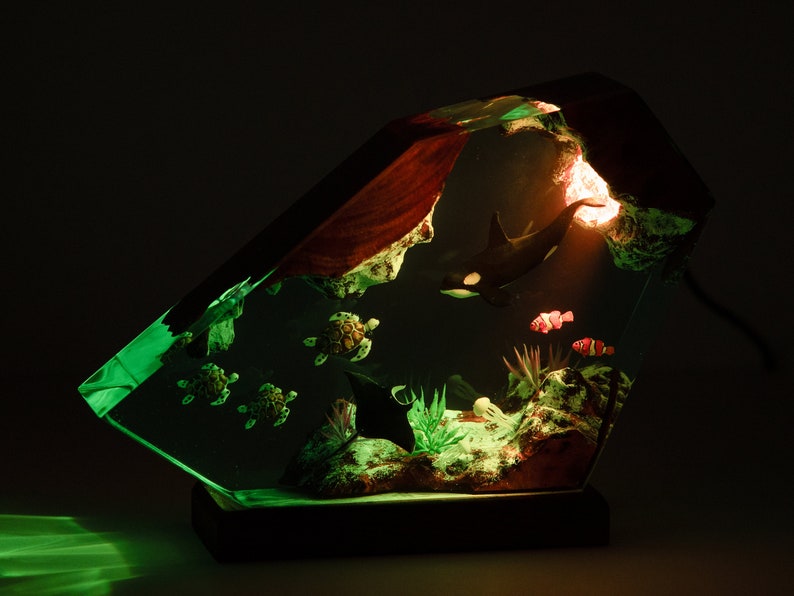 Orca Hai und Schildkröten Harz Nachtlichter, Mantarochen und Quallen Harz Lampe Einzigartiges Weihnachtsgeschenk für Ihn, handgefertigtes Geschenk für Sie Bild 7