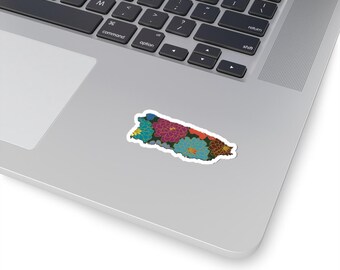 Floral Puerto Rico Island Silhouette Stickers: Boricua Laptop Decals