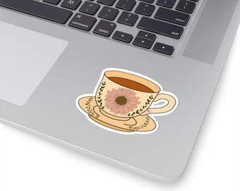 Floral Tea Cup Stickers: Scrapbook, Laptop, and Journal Decals