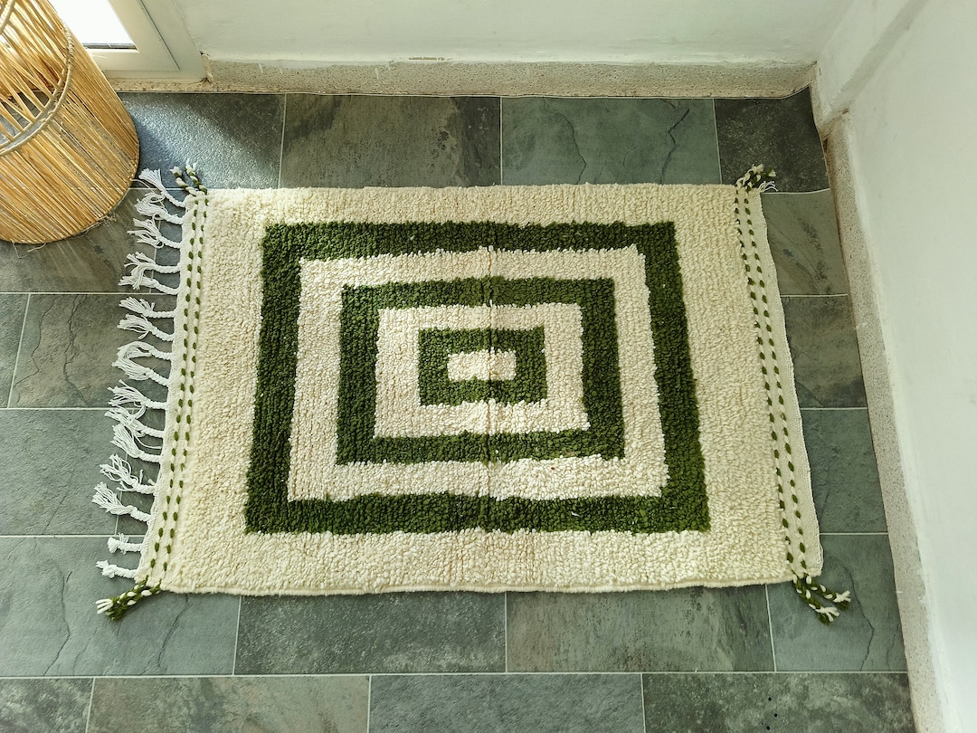 Grid Moroccan Rug 4x2ft, Handwoven Wool Rug, Berber Area Rug, Handmade