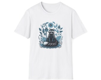 Vintage Raccoon Botanic T-Shirt, Art Nouveau Cottagecore Tee