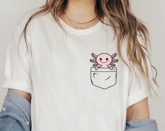 Axolotl Shirt, Axolotl Gift, Cute Axolotl Pocket T-Shirt, Meme Shirt