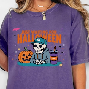 Halloween Skeleton T-Shirt | Halloween in July | Just Waiting For Halloween | Summerween Spooky Style, Comfort Colors Trick or Treat