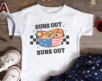 Suns out buns out 4 juli-T-shirt met korte mouwen voor peuters, 2T-5T