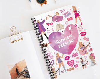 Custom TS Eras Inspired Notebook, Cute Gift, Personalized Birthday Graduation Gift, Spiral Notebook Ruled Line, Teacher Gift