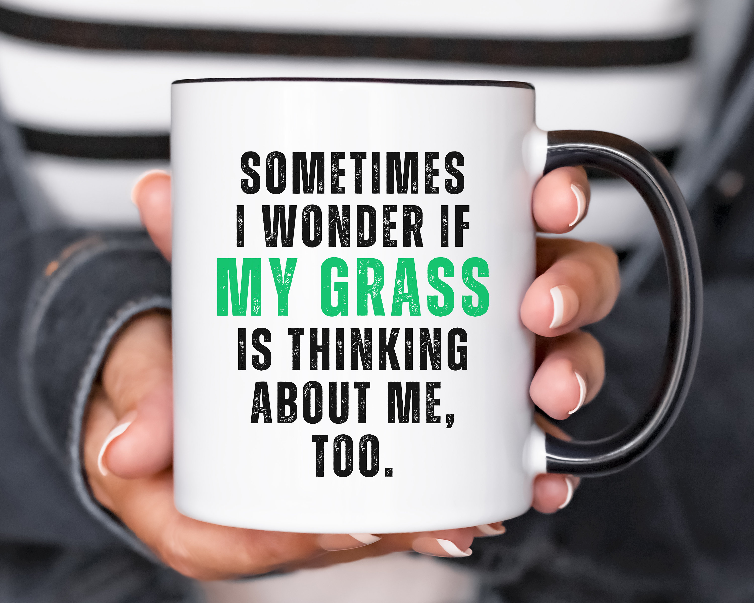 Dad Birthday Gift, I Wonder if My Grass is Thinking About Me Too, Funny Coffee Mug, Dad Jokes, Yard Lawn Garden, Step Bonus Dad Father's Day