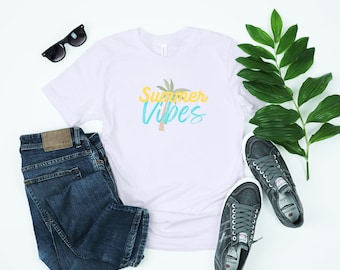Summer Vibes Men's/Unisex T-Shirt; Summer T-Shirt, Good Feeling Tee, Palm Tree, TShirt Gift, Men's Gift, Positive Sayings, Affirmations