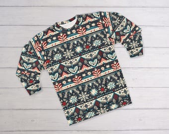 Ugly Christmas Sweater (Sweatshirt); Retro Christmas Sweatshirt, Vintage Holiday Design, Snowflakes/Christmas Tree/Reindeer Sweater, 26 2