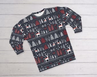 Ugly Christmas Sweater (Sweatshirt); Retro Christmas Sweatshirt, Vintage Holiday Design, Snowflakes/Christmas Tree/Reindeer Sweater, 26 1