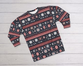Ugly Christmas Sweater (Sweatshirt); Retro Christmas Sweatshirt, Vintage Holiday Design, Snowflakes/Christmas Tree/Reindeer Sweater, 21 1