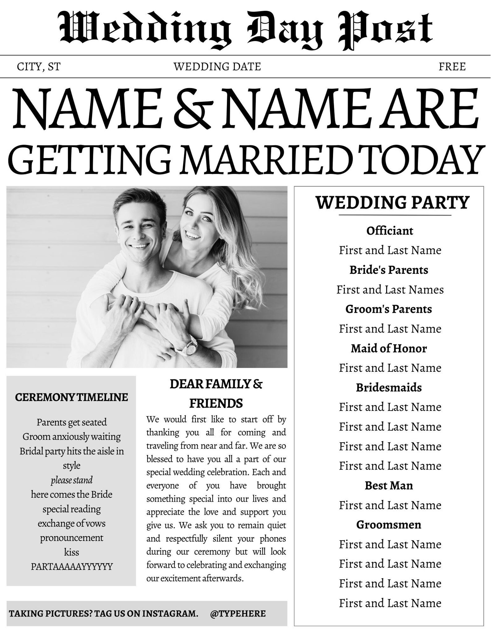 Newspaper Wedding Template Instant Download Link Canva Etsy