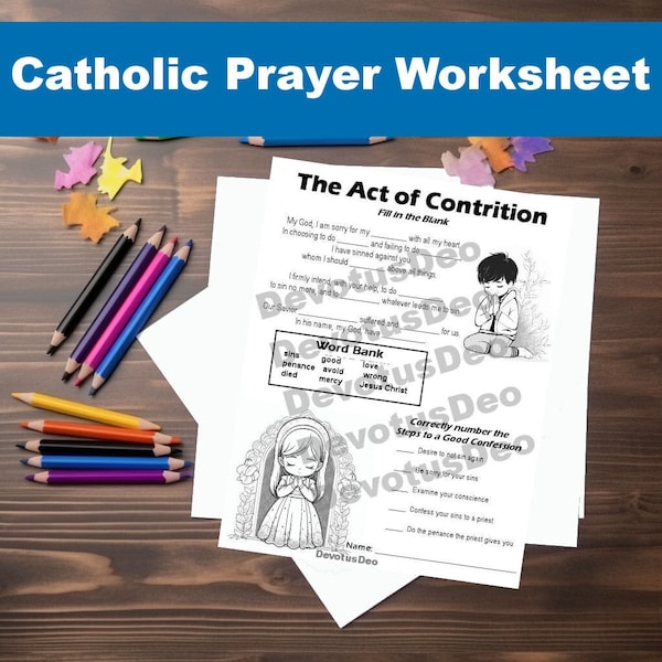 Act of Contrition, Confession, Catholic Worksheet, Downloadable, Printable