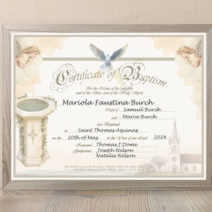 Certificado de Bautismo Horizontal, Personalizable, Descargable, Imprimible, Plantilla, Recuerdo, Vintage, Católico, Cristiano