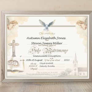 Heilige Hochzeit Urkunde Landschaft, anpassbar, Ehe, herunterladbar, bedruckbar, Andenken, Vintage, katholisch, christlich, wiederverwendbar