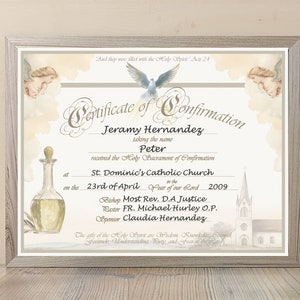 Certificado de confirmación horizontal, personalizable, plantilla, descargable, imprimible, recuerdo, vintage, católico, cristiano