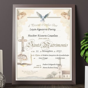 Certificado de Santo Matrimonio Certificado, personaliseerbaar descargable, Imprimible, Recuerdo, Católico, Cristiano, Spaans certificaat