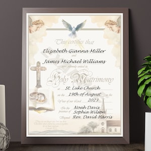 Heilige Hochzeitsurkunde, * Personalisierte * Heiratsurkunde, herunterladbar, bedruckbar, Andenken, Vintage, katholisch, christlich