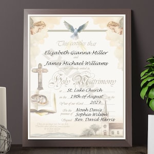 Heilige Hochzeitsurkunde Porträt, anpassbare Heiratsurkunde, herunterladbar, druckbar, Andenken, katholisch, christlich, wiederverwendbar