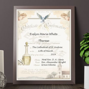 Confirmation Certificate Portrait, Customizable, Downloadable, Printable, Keepsake, Vintage, Catholic, Christian, Reusable