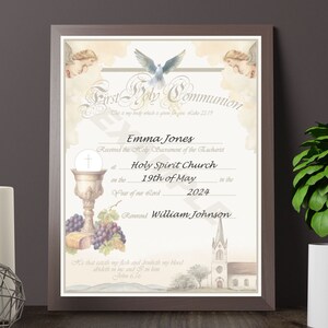 Certificado de Primera Comunión, *Personalizado*, Descargable, Imprimible, Recuerdo, Vintage, Católico, Cristiano
