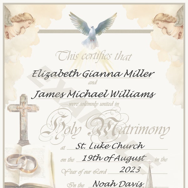 Personalized* Holy Matrimony Certificate, Downloadable, Printable, Keepsake, Vintage, Catholic, Christian