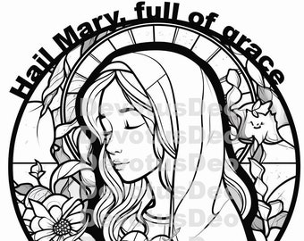 Catholic Coloring Page, Our Lady, Mary, Christian, Instant Download, Printable