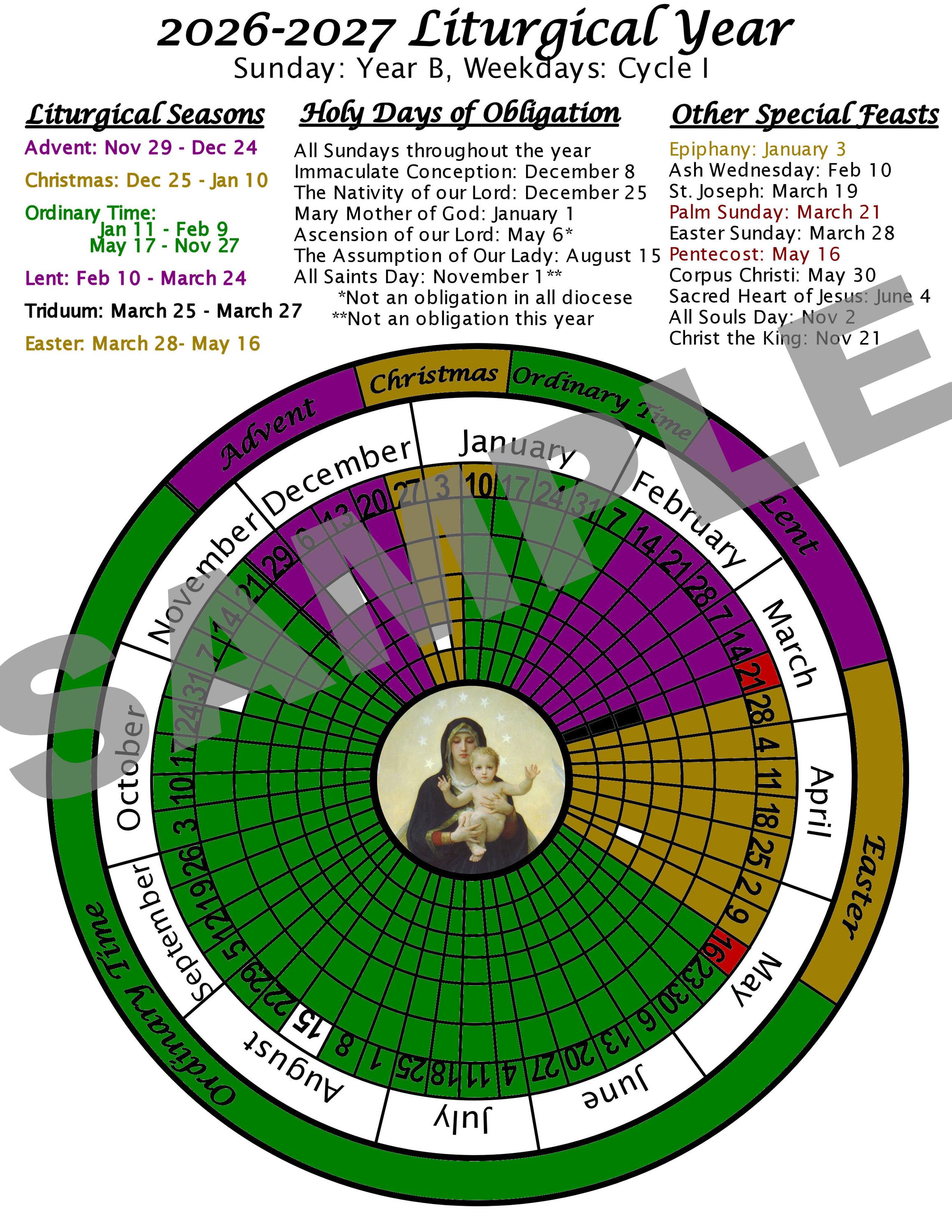 Printable 2027 Liturgical Calendar, Downloadable Catholic Worksheet - Etsy