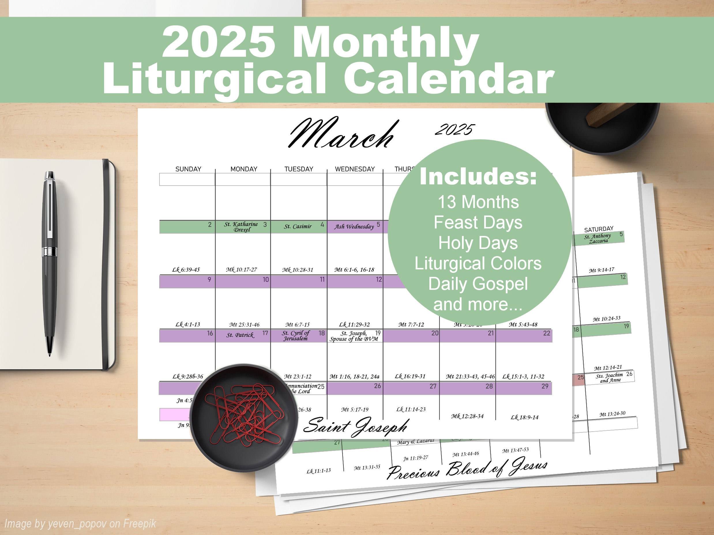 2025 Monthly Liturgical Calendar, Printable, 8.5 X 11, Landscape ...