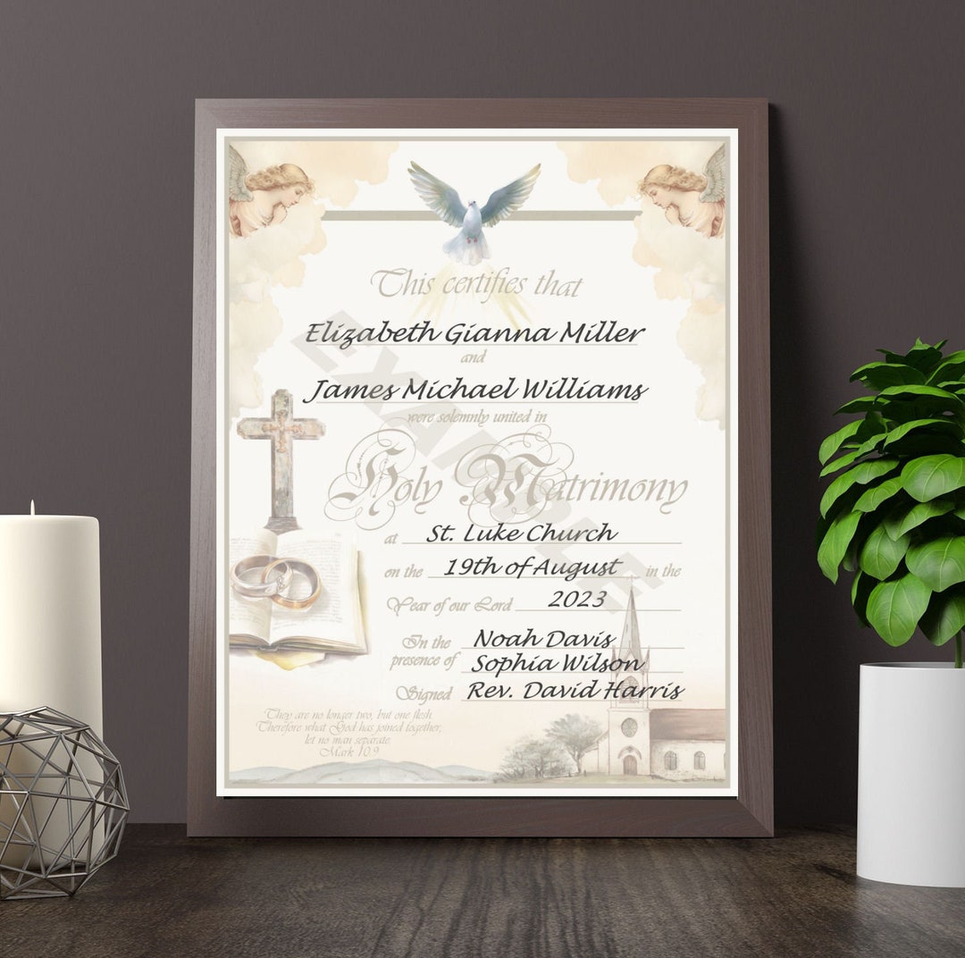 Holy Matrimony Certificate Portrait, Customizable Marriage Certificate ...