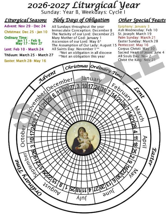 Printable 2027 Liturgical Calendar, Downloadable Catholic Worksheet - Etsy