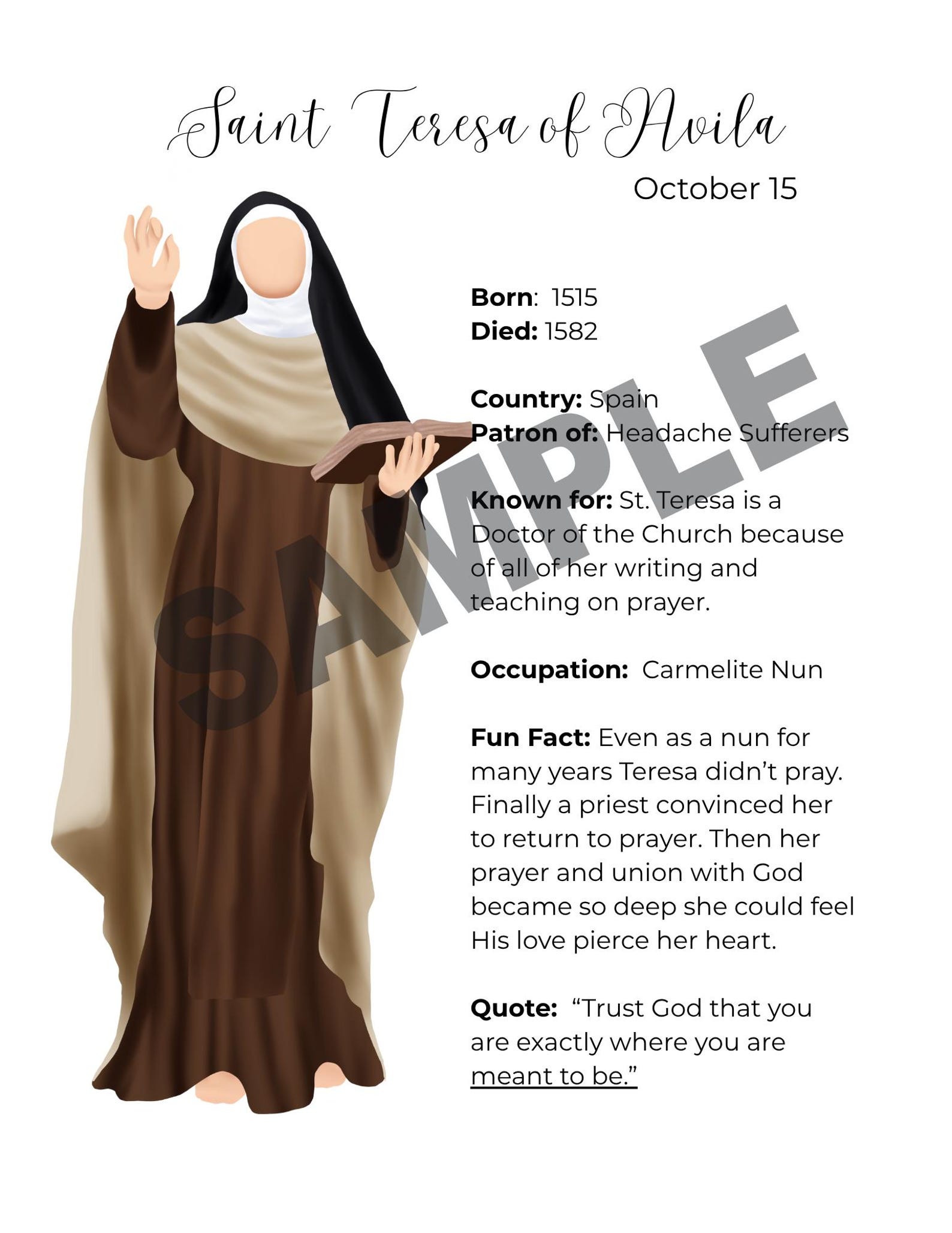 Saint Poster Image Example Catholic Saint Posters: Catholic Wall Art Prints (digital Download, PDF ...