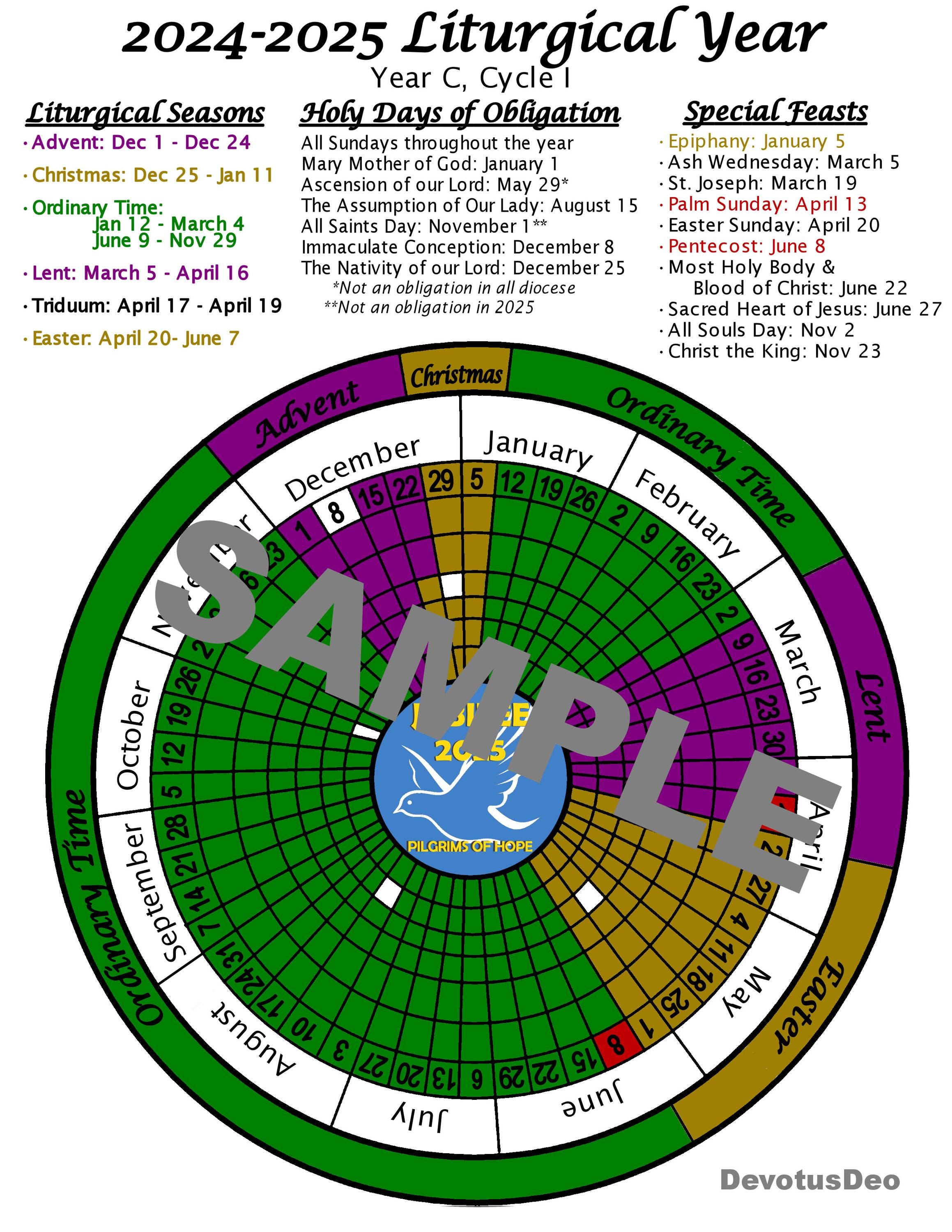 Liturgical Calendar 2025 Printable