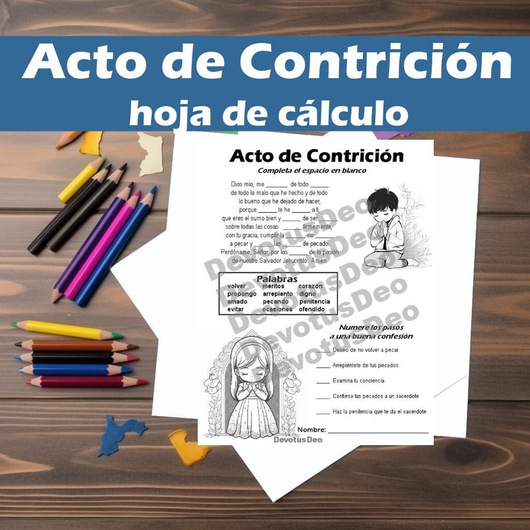 Acto De Contrición, Confesión, Católico, Catholic Worksheet ...