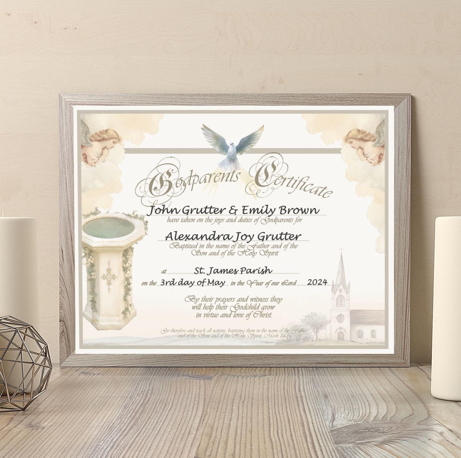 Godparent Certificate, * Personalized *,  Downloadable, Printable, Keepsake, Vintage, Catholic, Christian